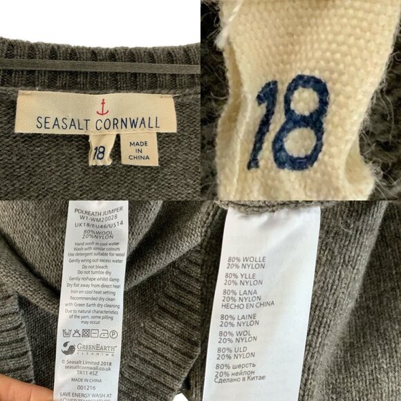 Seasalt Cornwall Polreath Jumper Wool Sweater UK 18 US XL Gray Long Sleeve Crew - Picture 6 of 12
